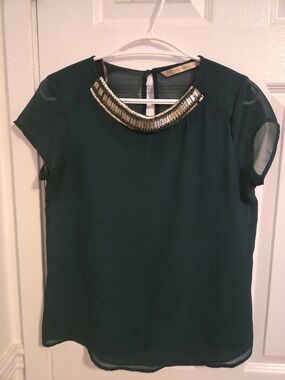 Zara Emerald Green Beaded Neck Blouse